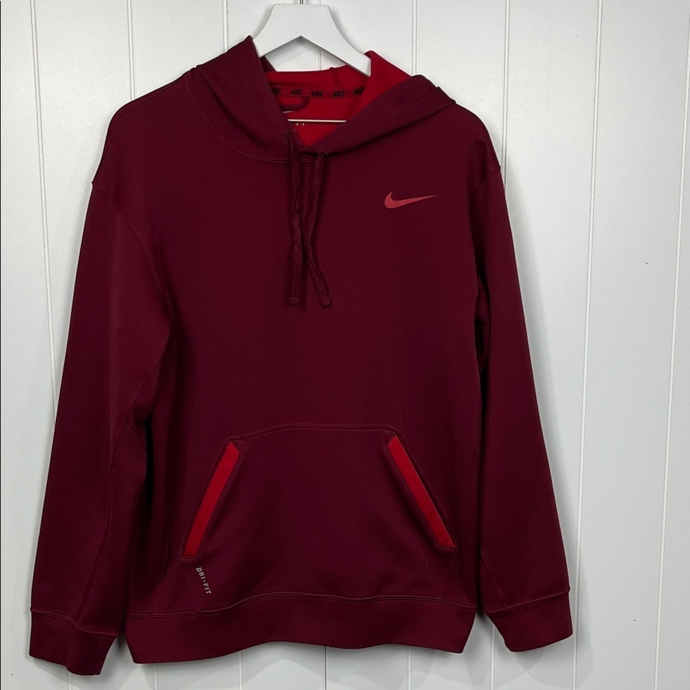 Nike Men’s Dri-Fit Jacket M Maroon Red Hood w/Drawstring Kangaroo Pocket EUC